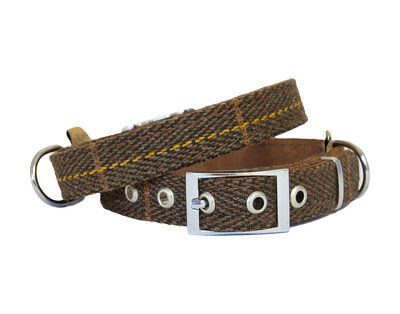 Tweed brown dog collar
