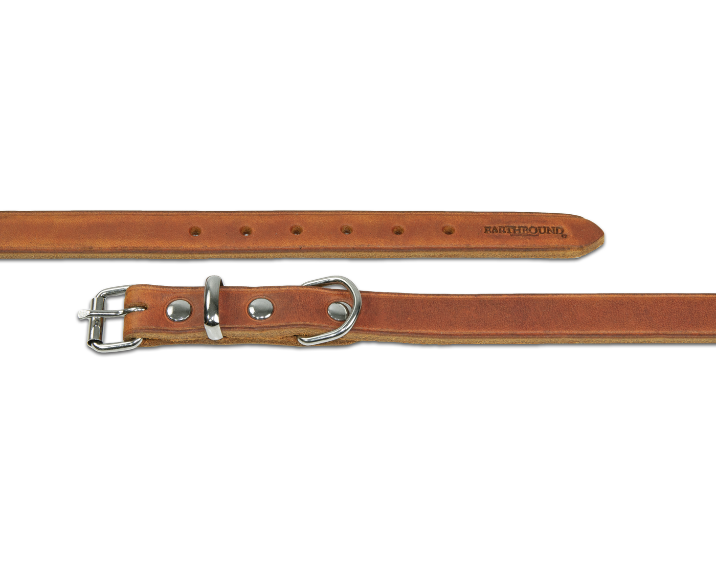 Close up of tan soft country leather dog collar