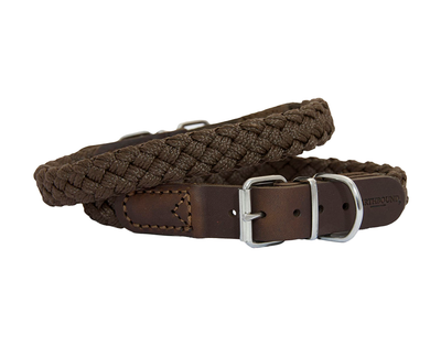 Brown braided nylon leather dog collar