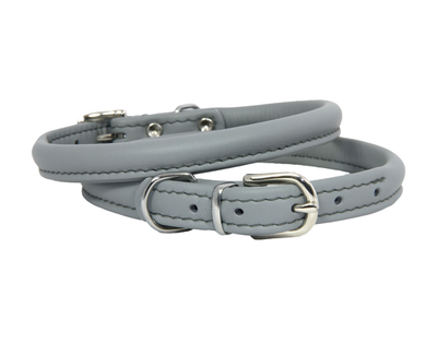 Grey rolled leather dog collar