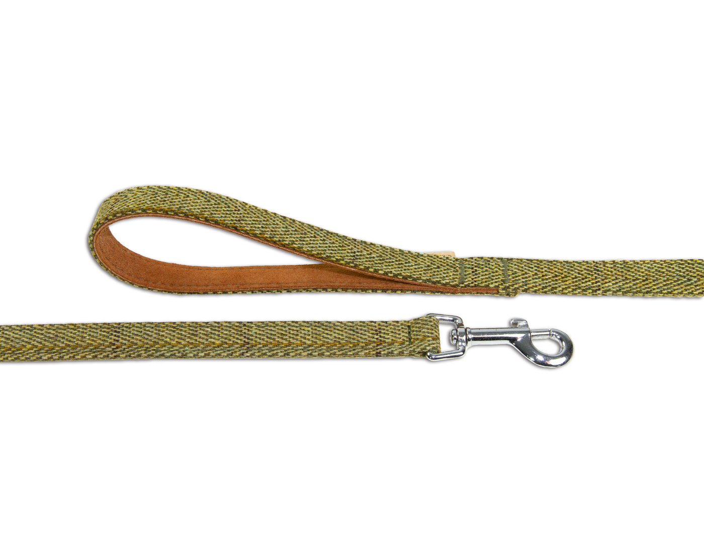 Close up of tweed green dog lead