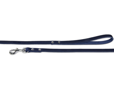 close up of navy soft country leather dog lead
