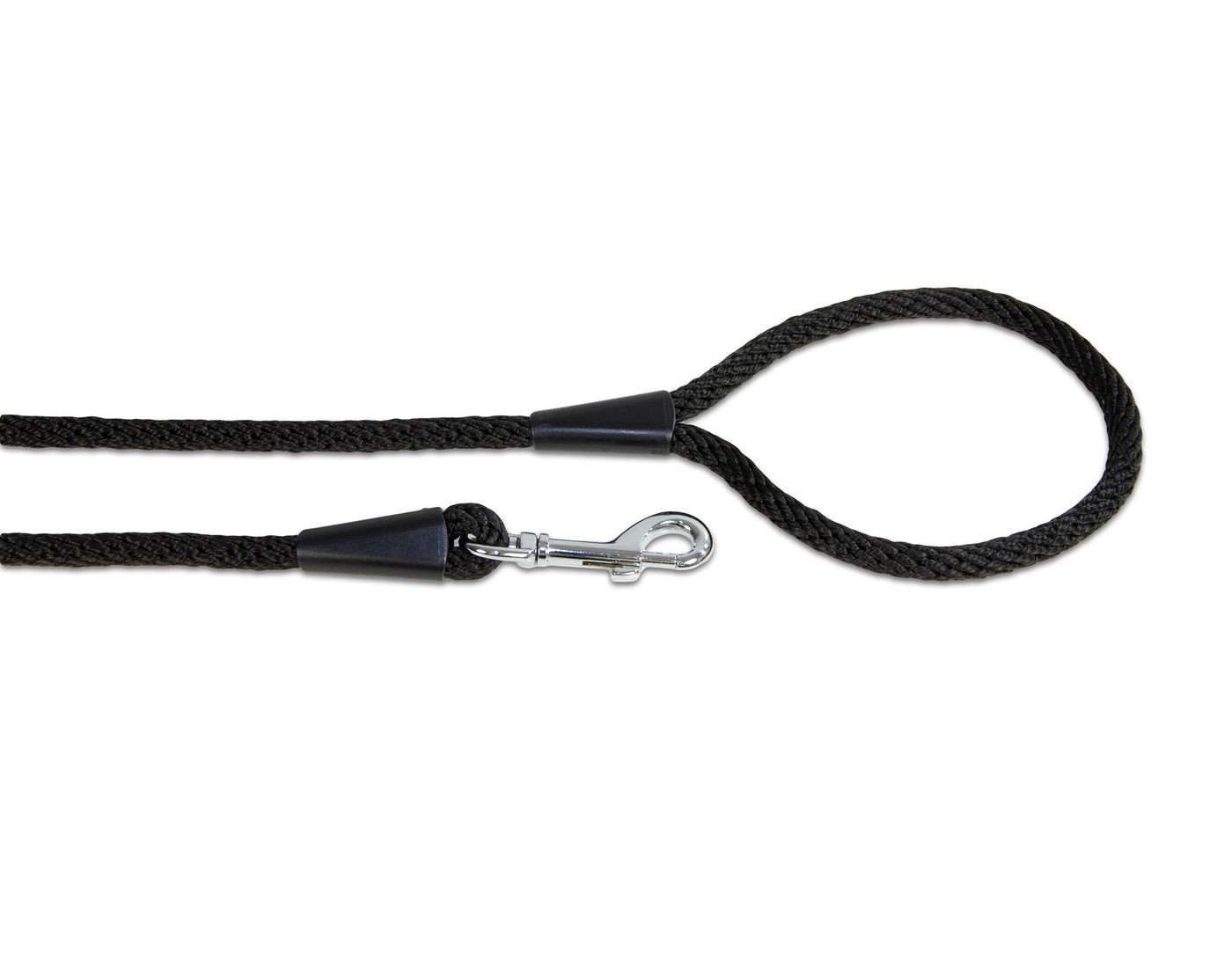 Close up of black rope dog lead in medium