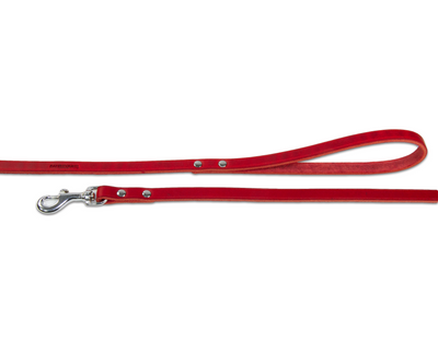 close up of red soft country leather dog lead