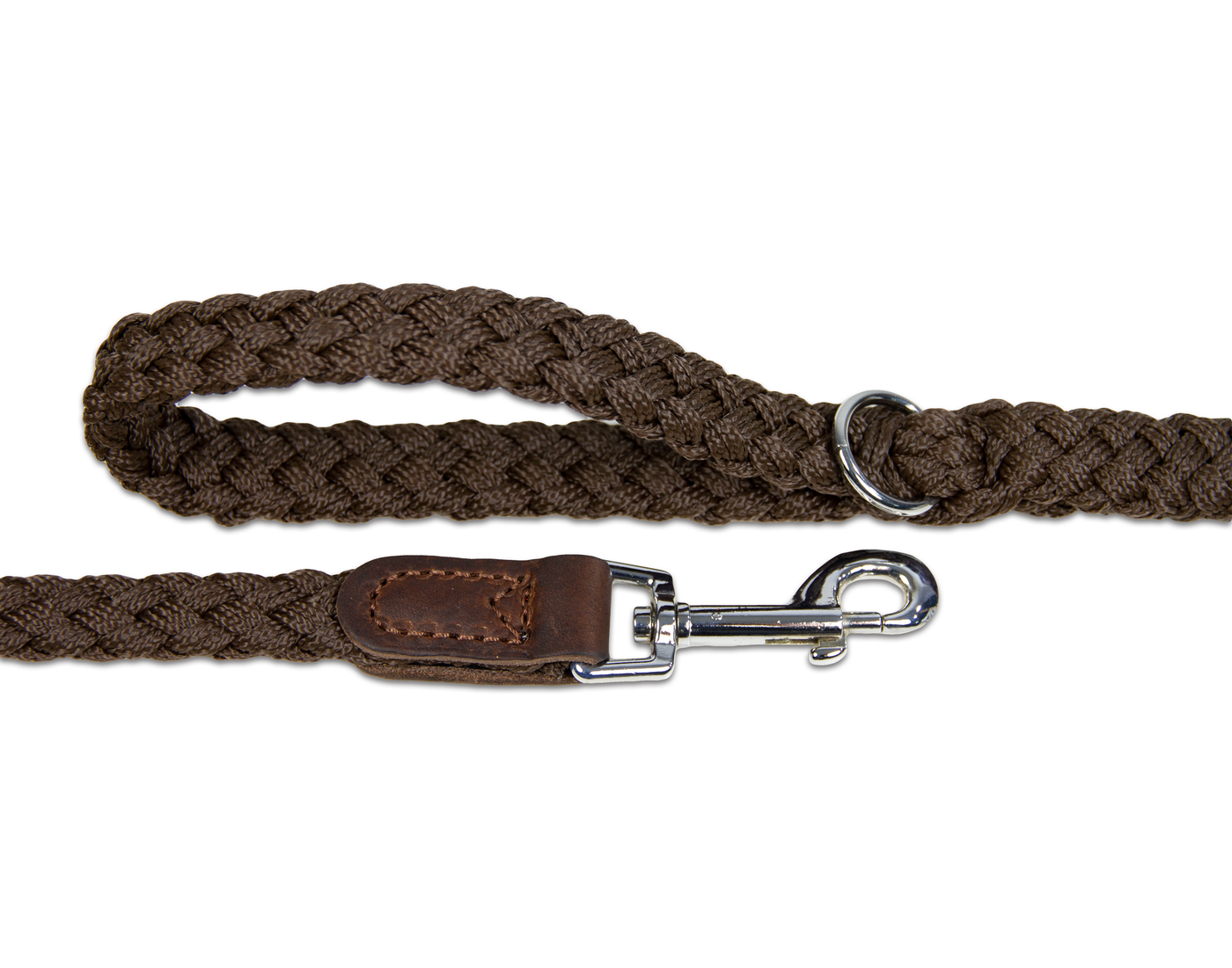 Braided Nylon Leather Lead Brown