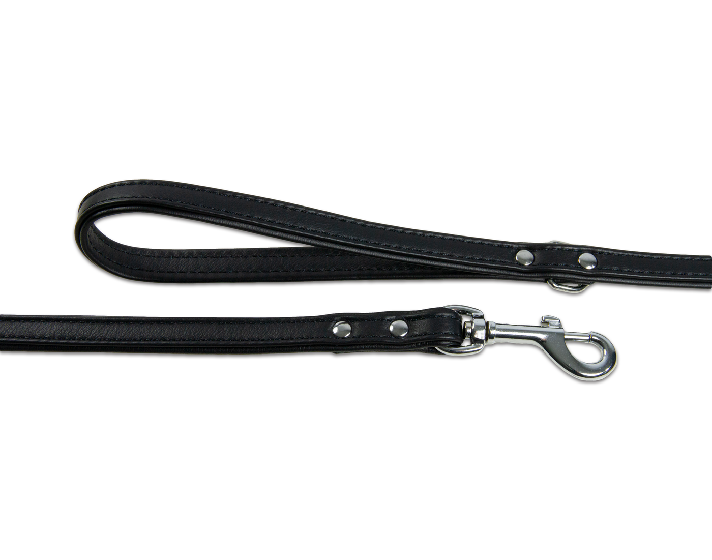 Close up of black double leather dog lead
