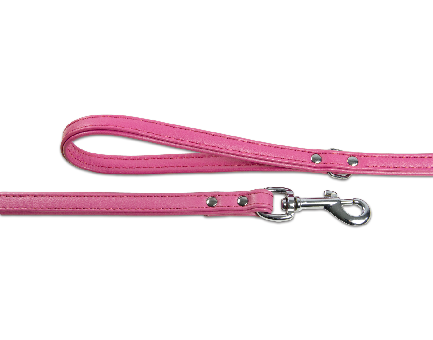 Close up of pink double leather dog lead