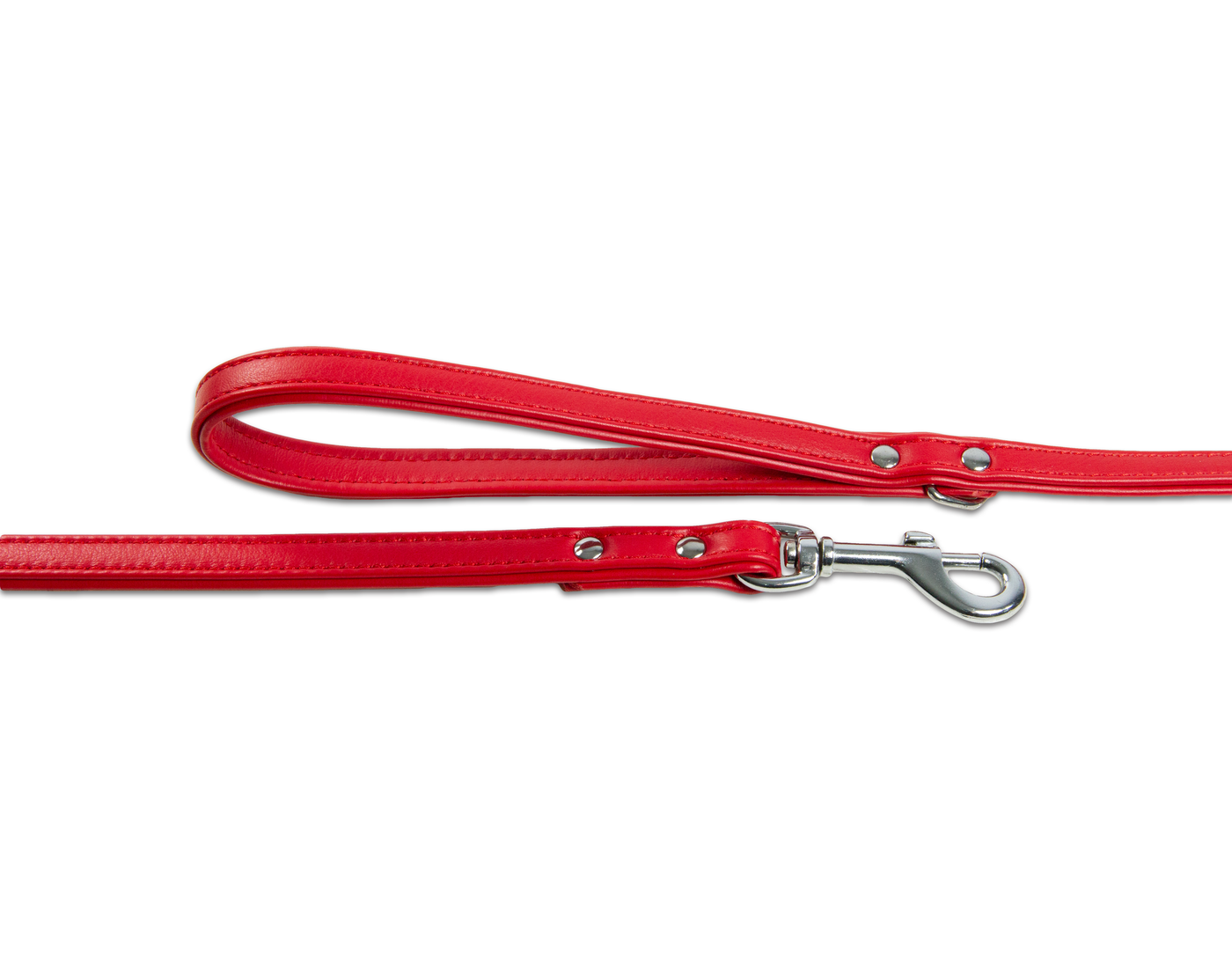 Close up of red double leather dog lead