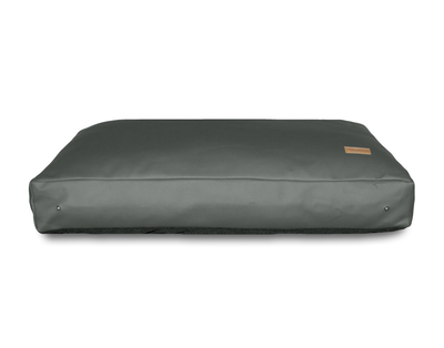 Box cushion dog bed faux leather slate grey 