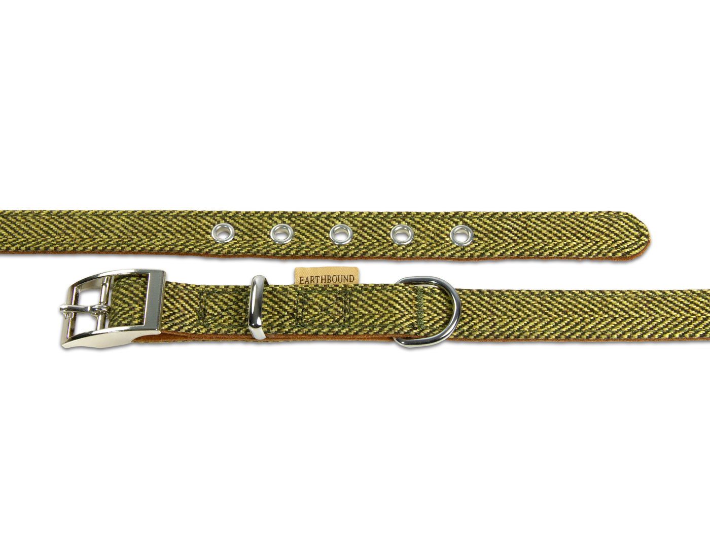 Close up of tweed green dog collar