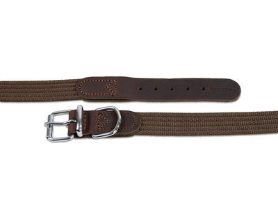 Close up of brown cotton dog collar