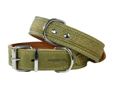 Green ox leather tweed dog collar