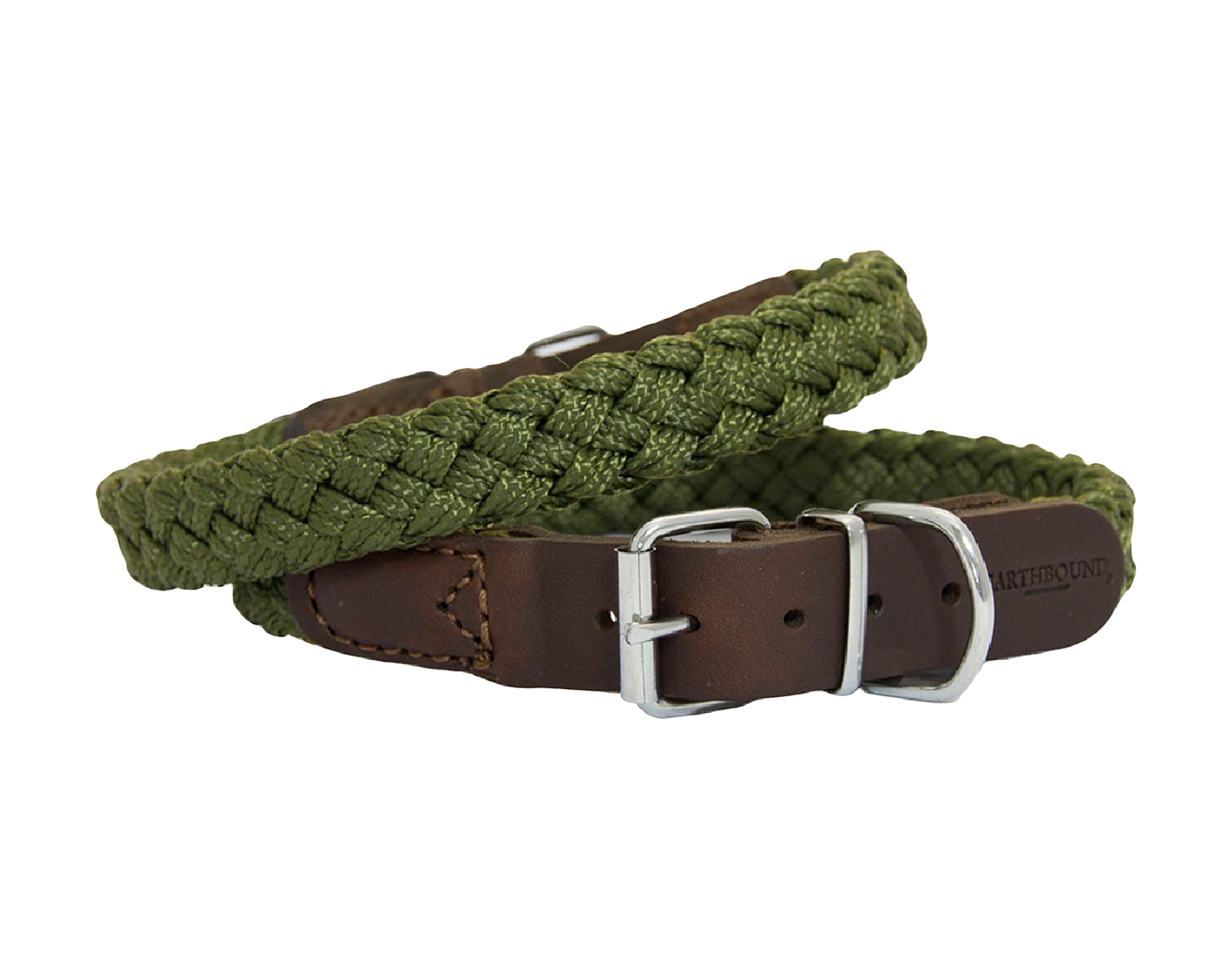 Braided Nylon Leather Collar Green