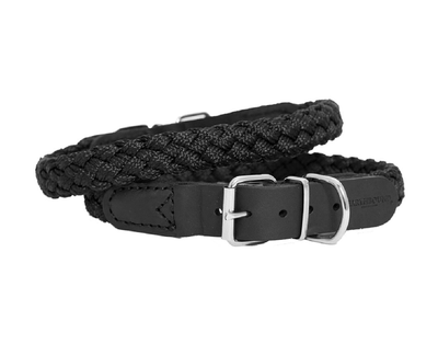 Black braided nylon leather dog collar