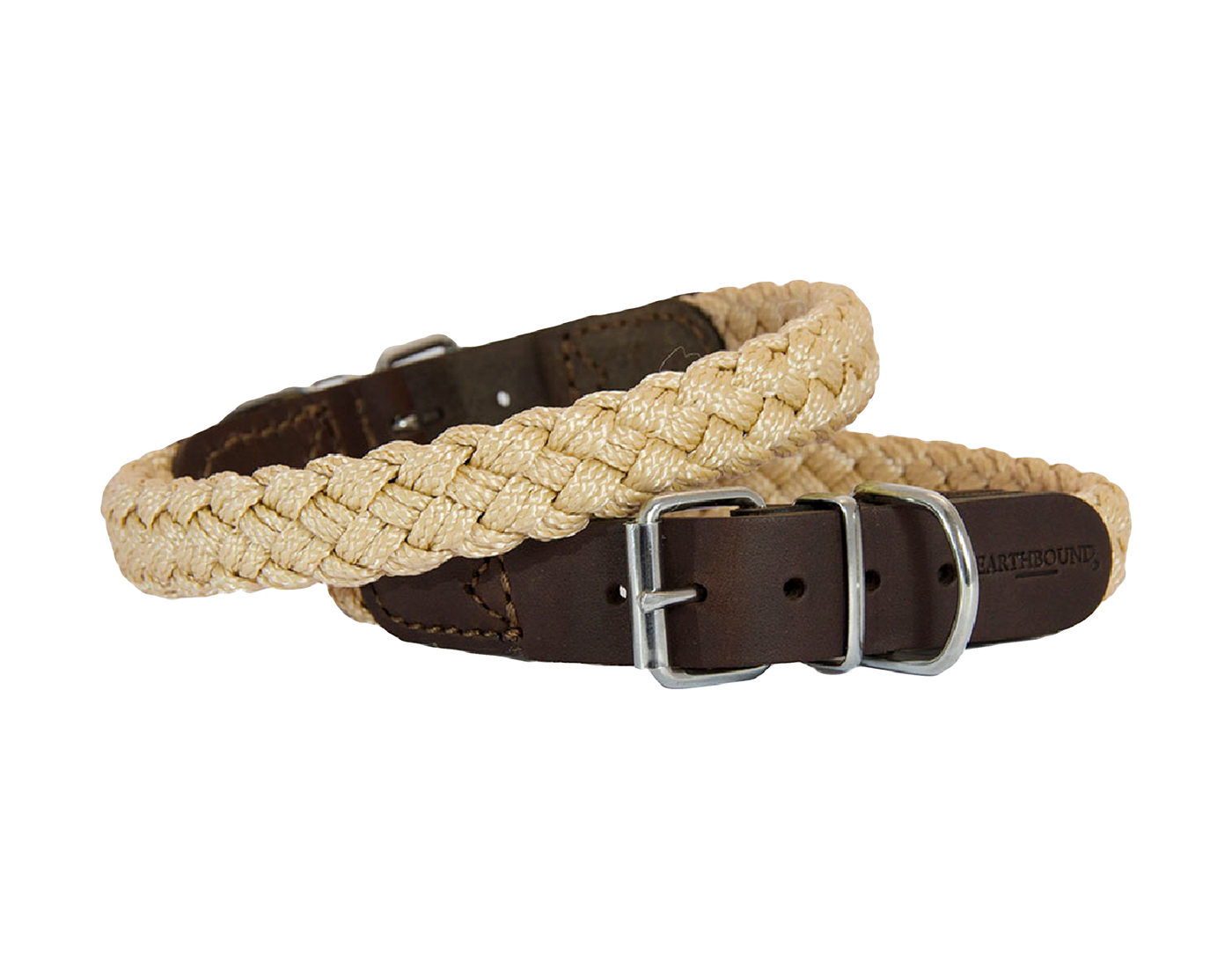 Tweed beige braided nylon leather dog collar