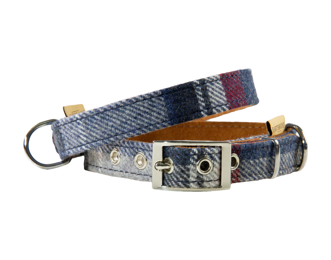 Grey check tweed dog collar