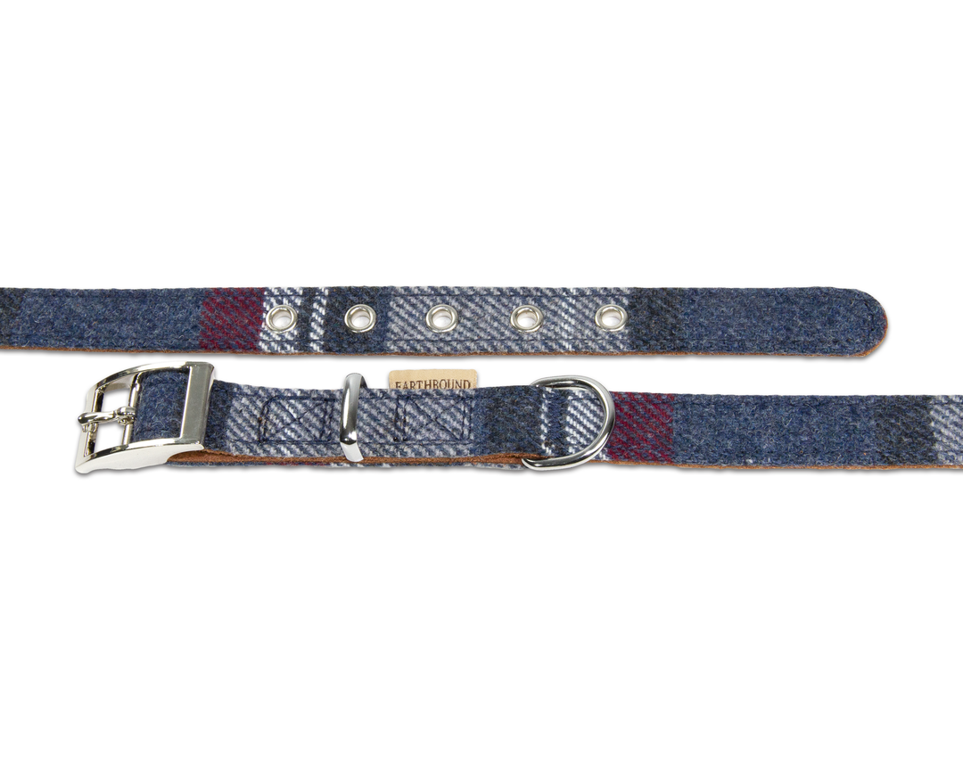 Close up of tweed grey check dog collar