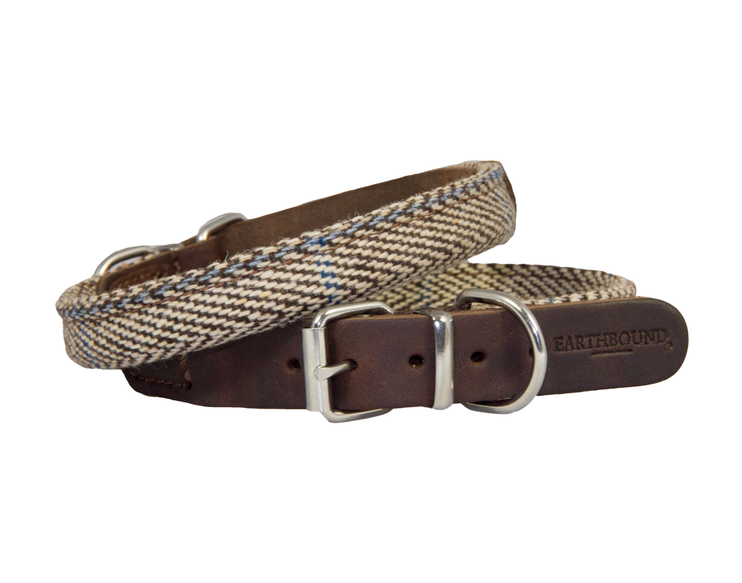 Beige rolled tweed dog collar
