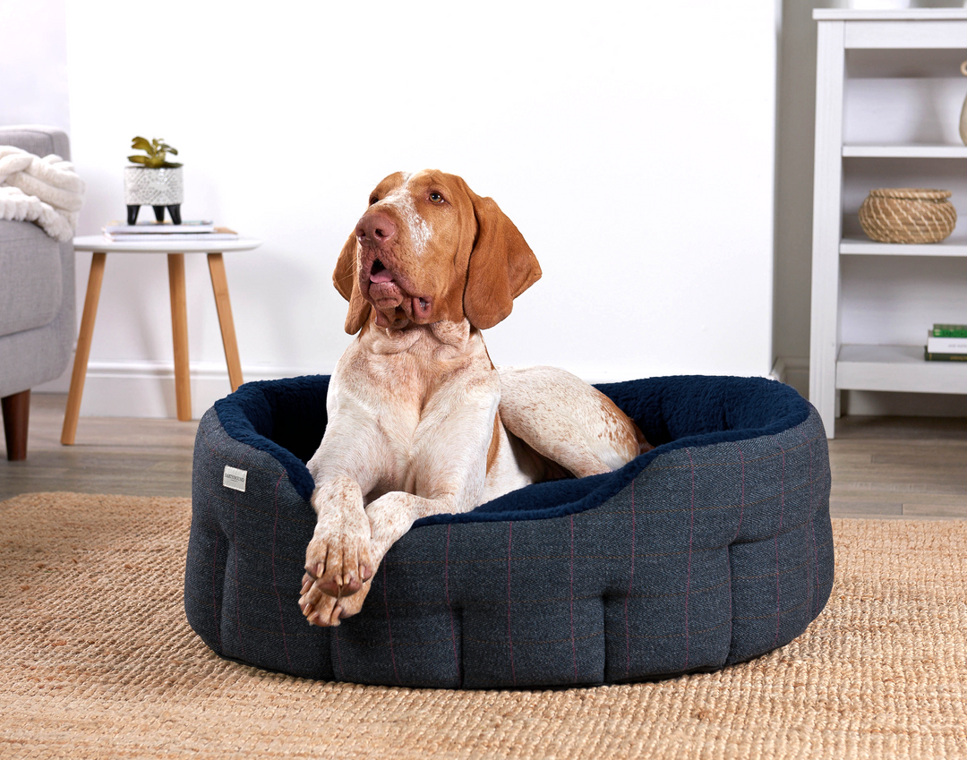 Round Traditional Tweed Bed Navy