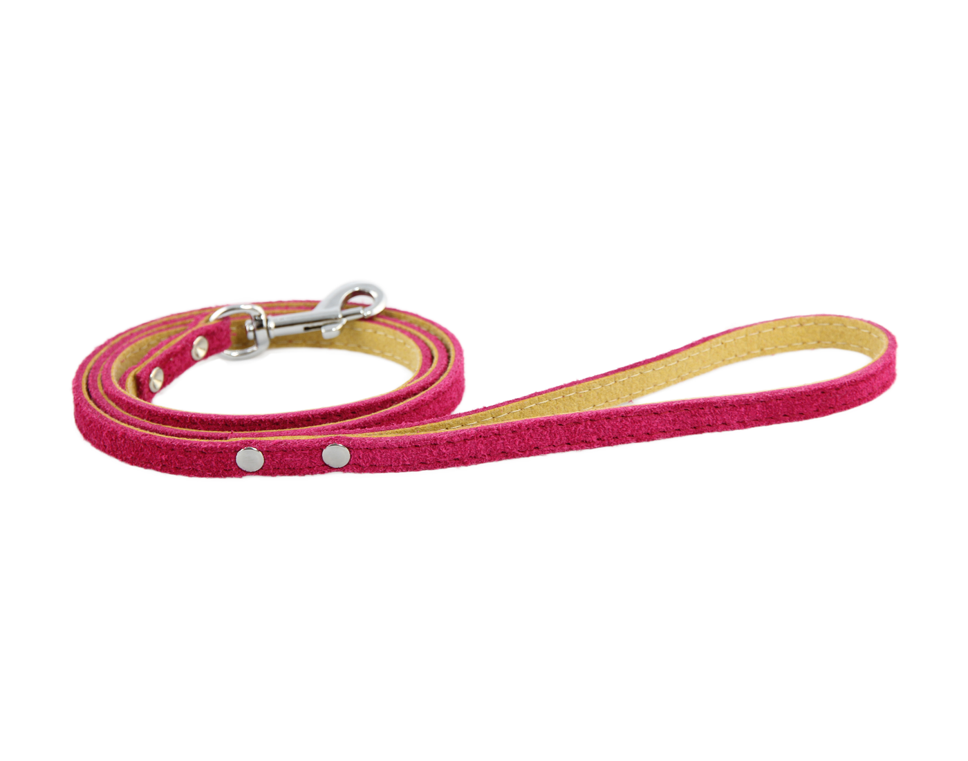 suede leather dog lead in pink