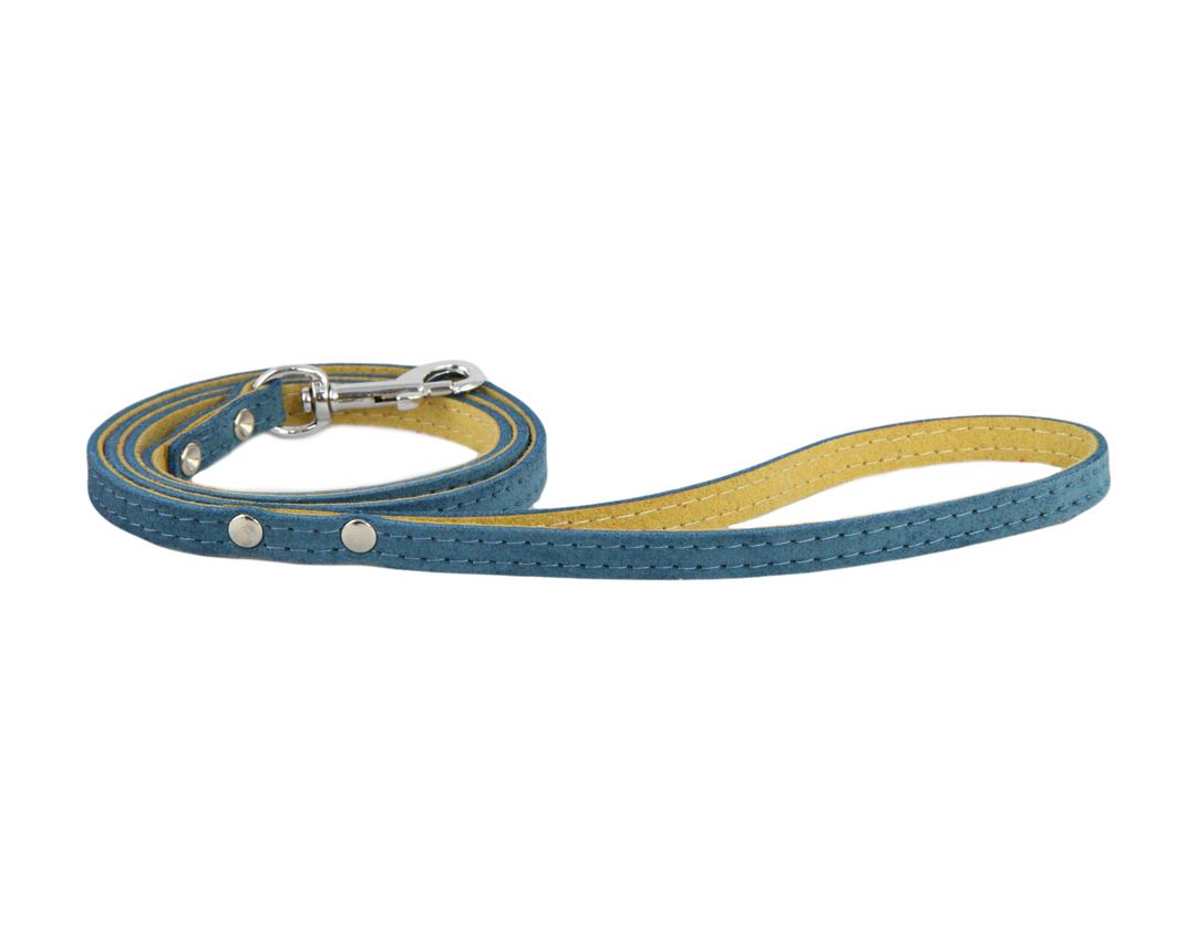 suede leather dog lead in blue