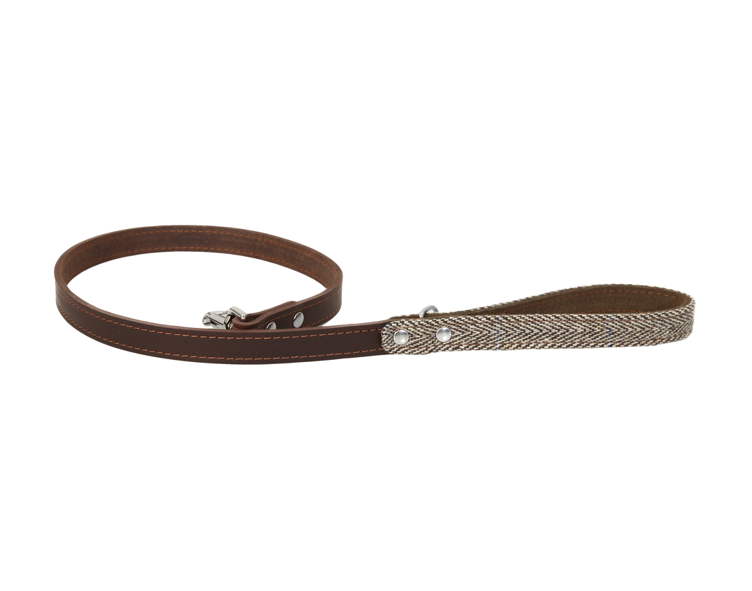 beige ox tweed leather dog lead