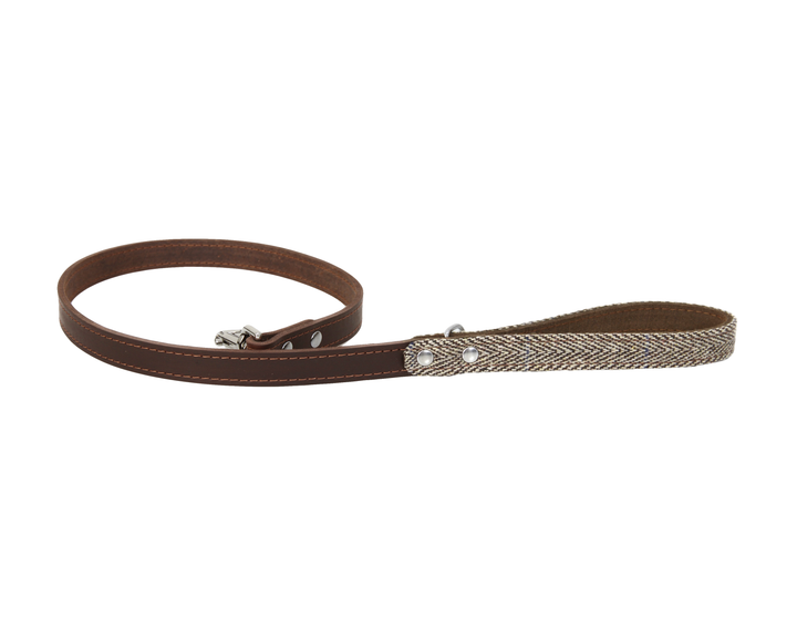beige ox tweed leather dog lead