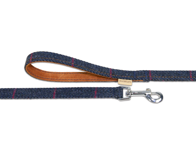 Close up of tweed navy dog lead