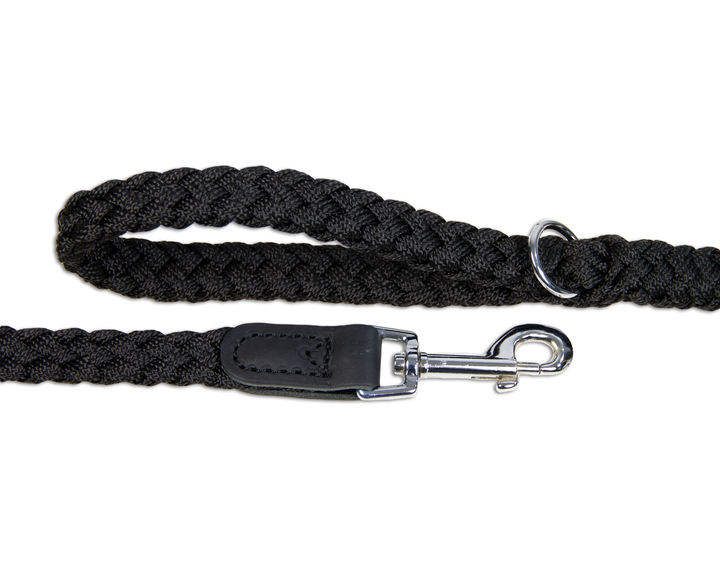 Braided Nylon Leather Lead Black