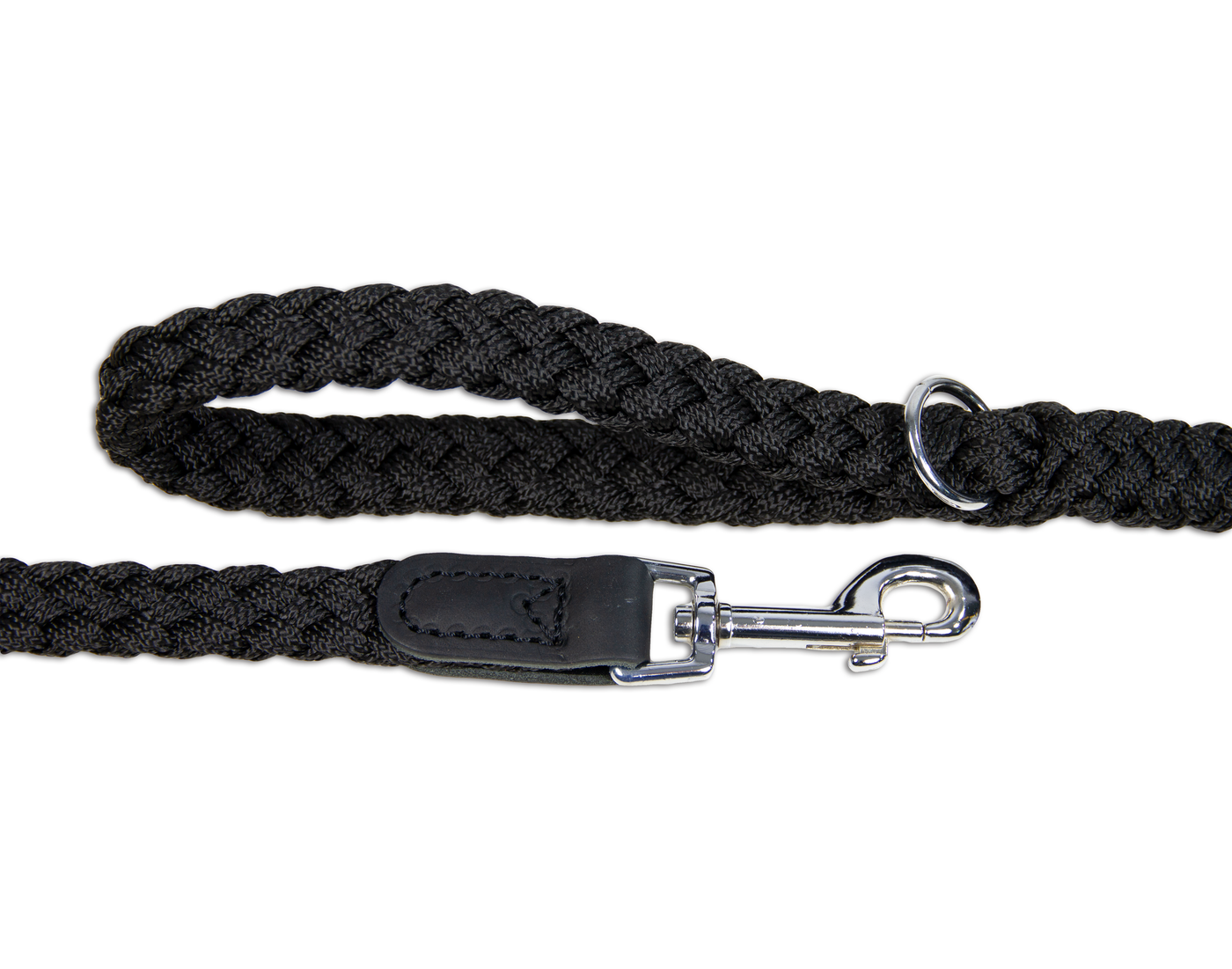 Braided Nylon Leather Lead Black