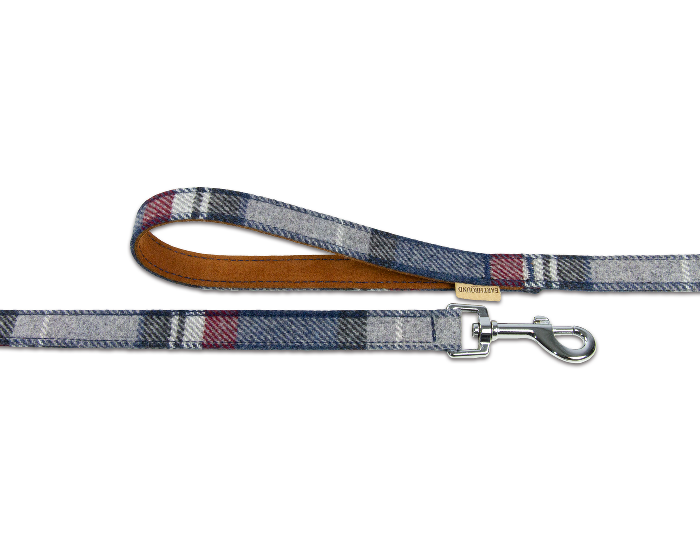 Close up of tweed grey check dog lead