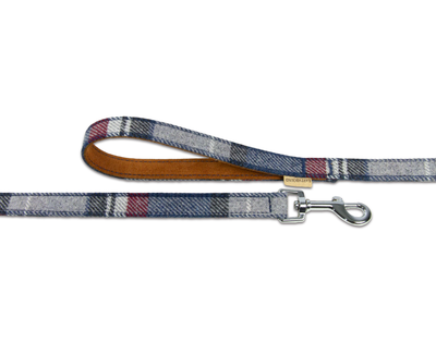 Close up of tweed grey check dog lead