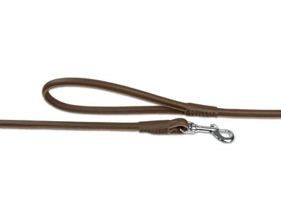 Close up of brown rolled leather dog lead