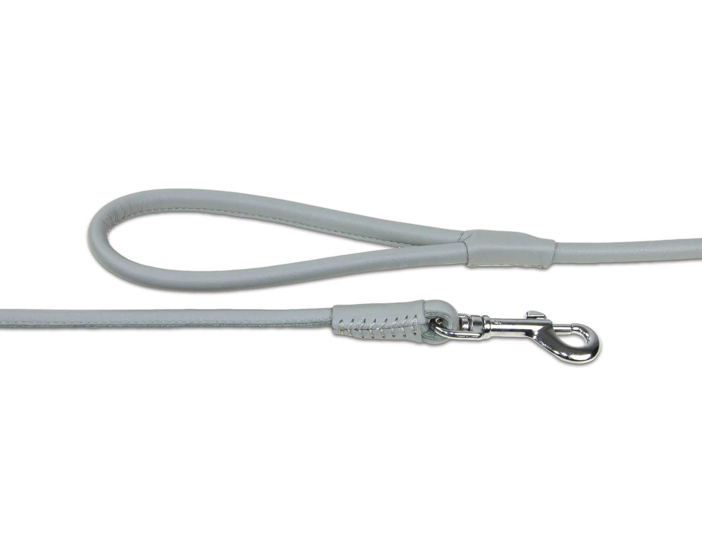Close up of grey rolled leather dog lead