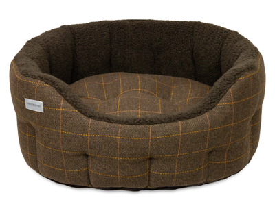 Round Traditional Tweed Bed Brown