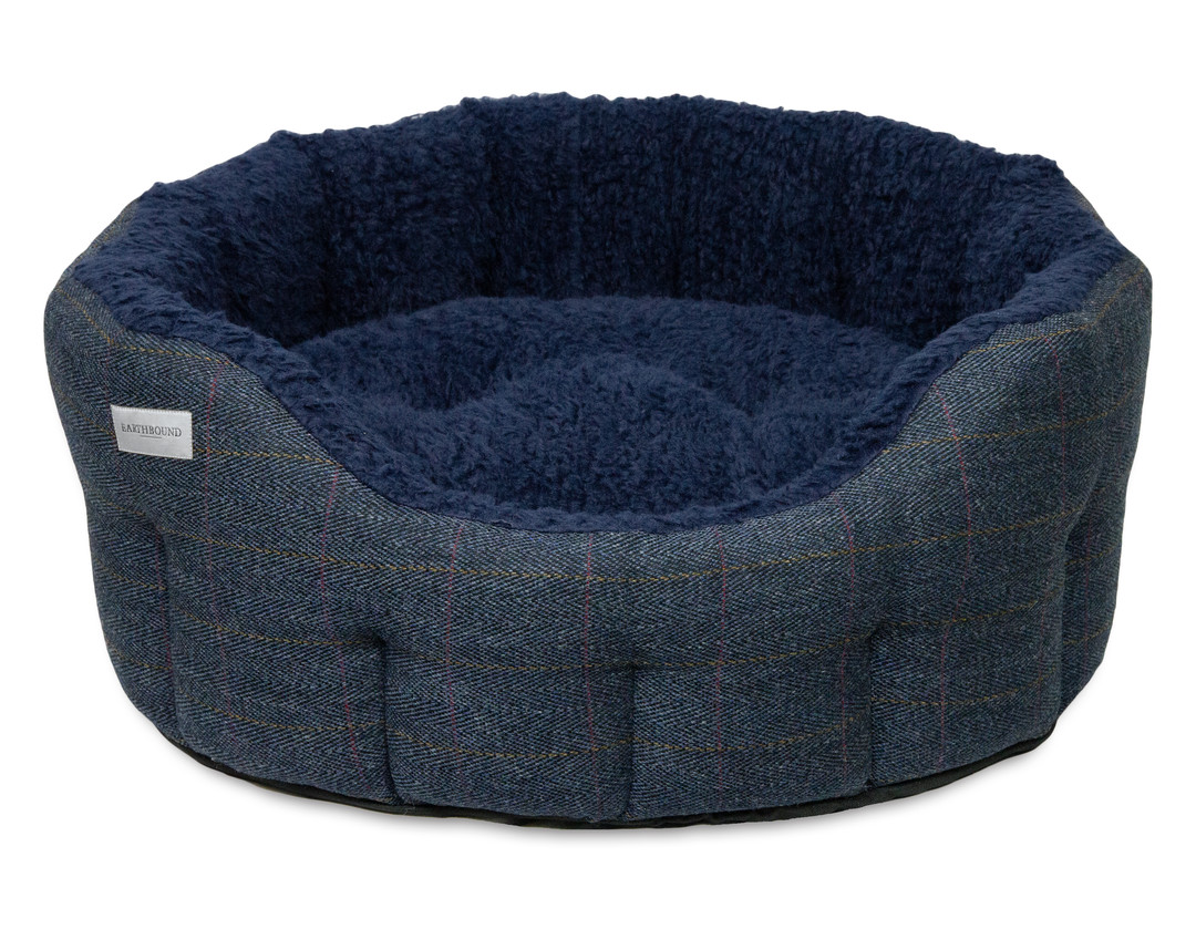 Round Traditional Tweed Bed Navy