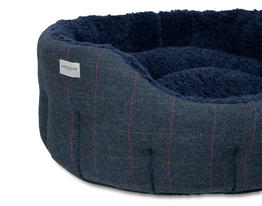 Round Traditional Tweed Bed Navy