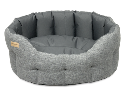 Round Traditional Tweed & Waterproof Bed Steel Grey