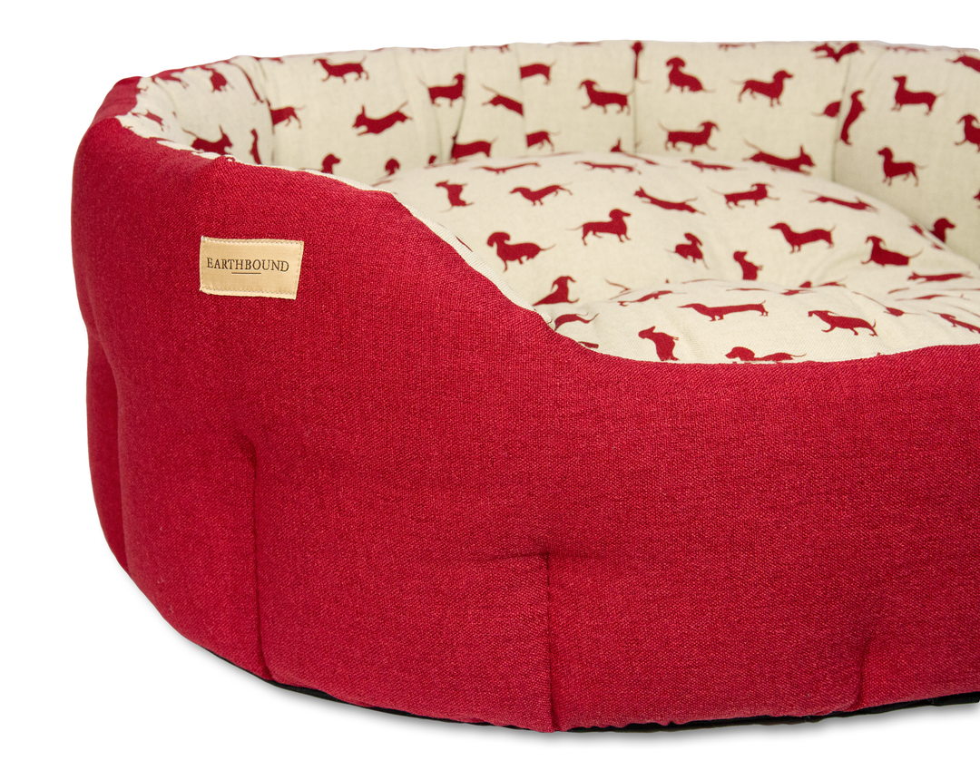 Round Brushed Dachshund Bed Red
