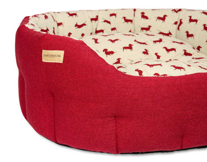 Round Brushed Dachshund Bed Red