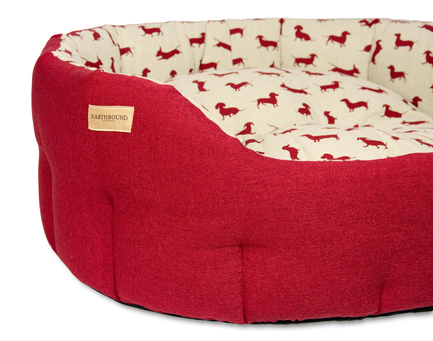 Close up of red brushed dachshund classic dog bed