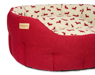 Round Brushed Dachshund Bed Red