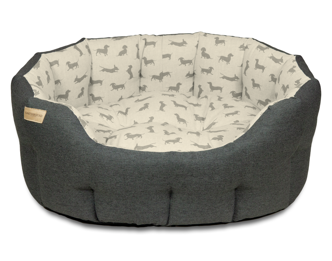 Round Brushed Dachshund Bed Grey