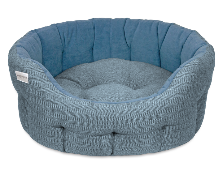 Round Modern Tweed Bed Thistle Blue