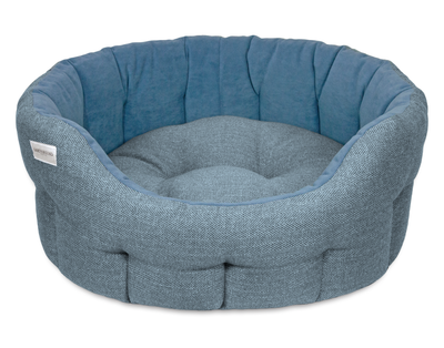 Round Modern Tweed Bed Thistle Blue