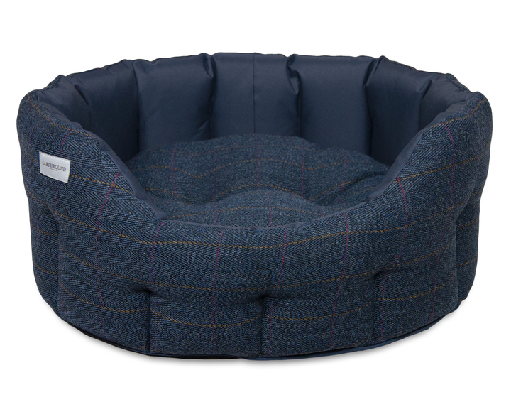Round Traditional Tweed & Waterproof Bed Midnight Blue
