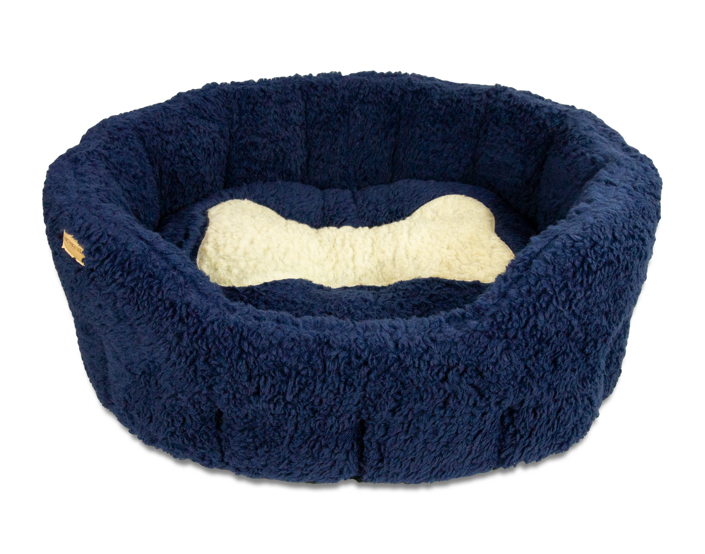 Classic Round Sherpa Bone Dog Bed Navy Earthbound UK