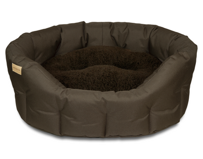 Classic round waterproof dog bed in brown