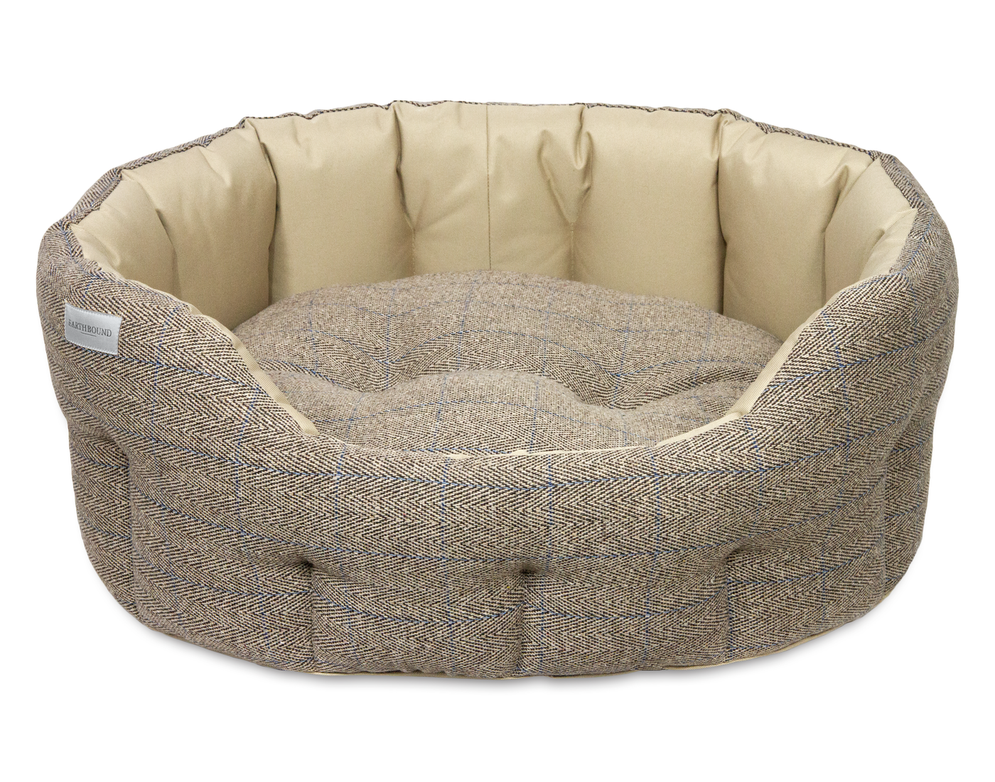 Round Traditional Tweed & Waterproof Bed Beige