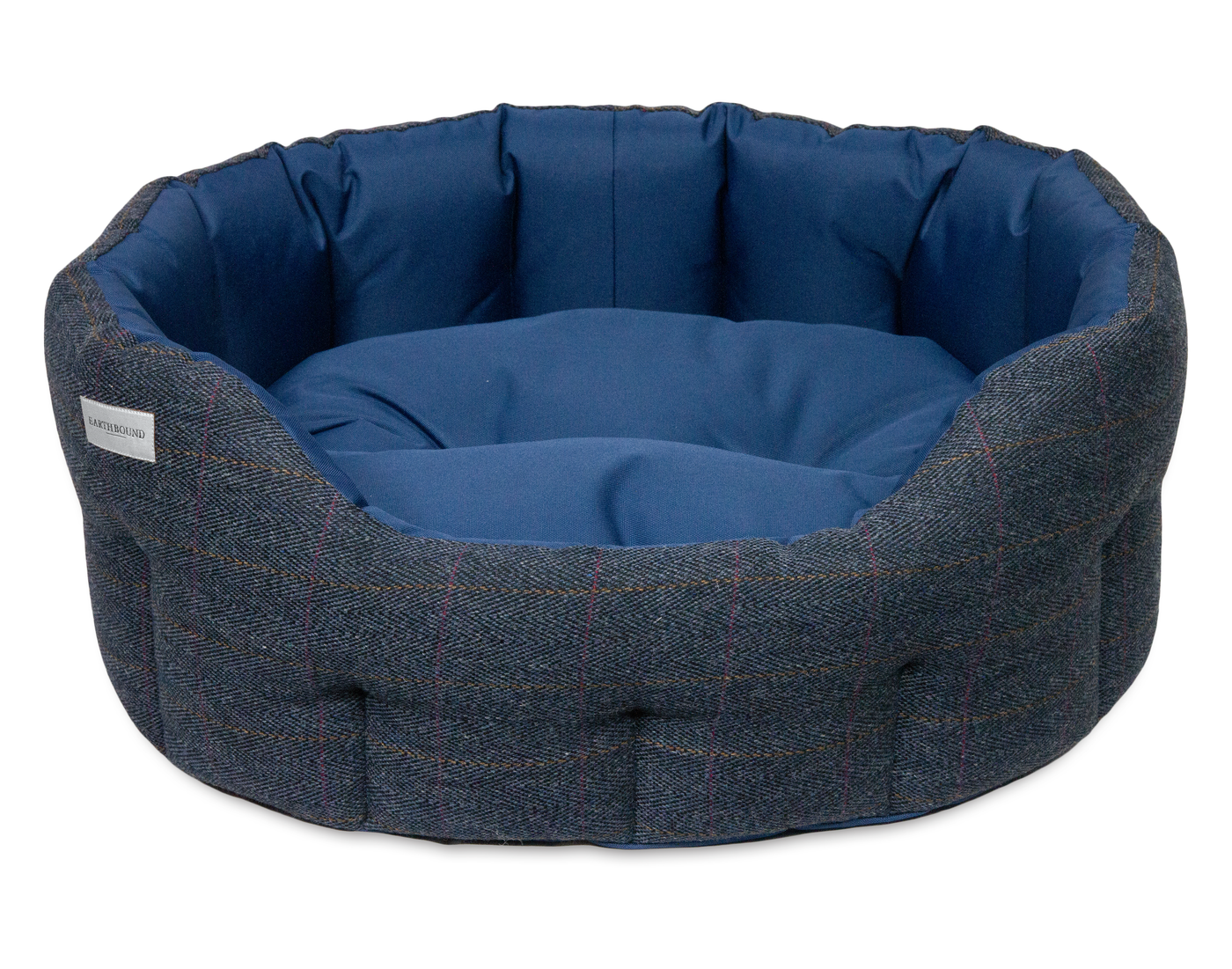 Round Traditional Tweed & Waterproof Bed Navy